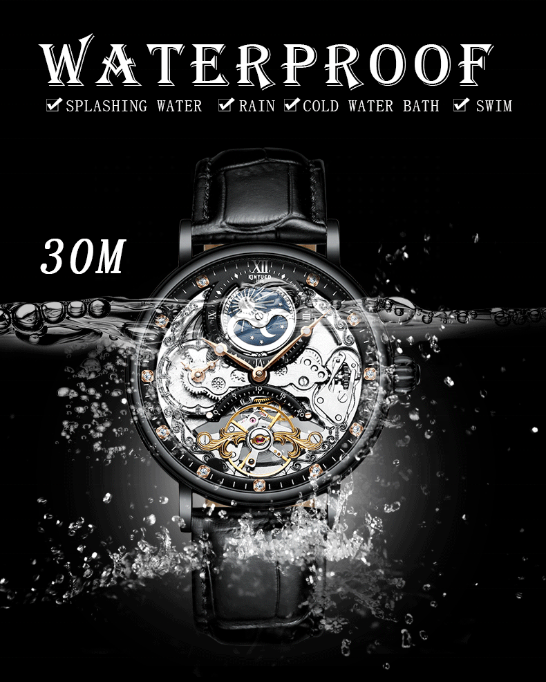 Miniatyrbilde: KINYUED Luxury Leather Waterproof High Quality Automatic Watch for Men