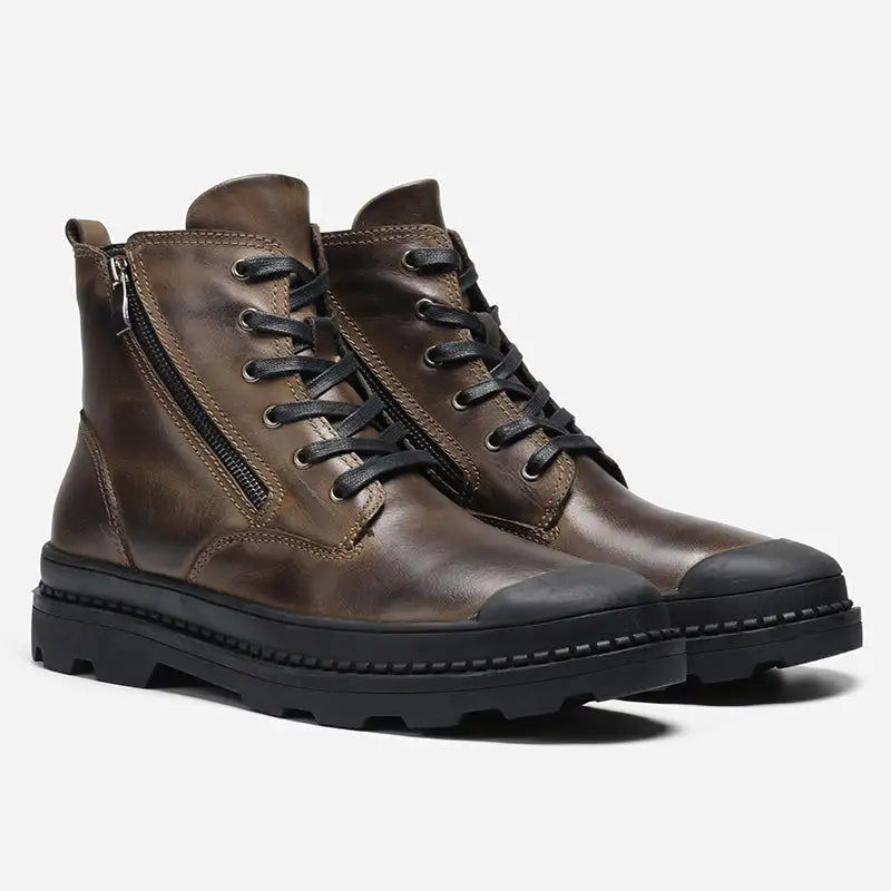 Miniatyrbilde: Natural Cow Leather Men Winter Boots 2018 Handmade Retro Men Shoes #CX9550JM