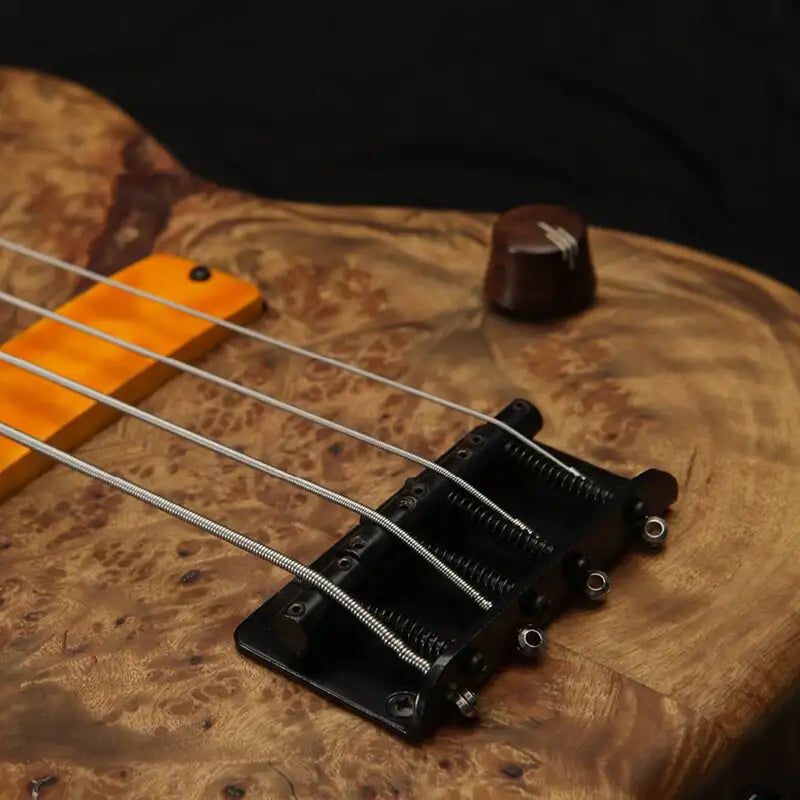 Thumbnail: Derulo Electric bass guitar OEM 4 Strings MINI Travel Bass Buckeye Burl Top Phoe