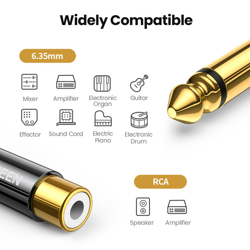 Μικρογραφία: UGREEN RCA to 6.5mm 6.35mm 1/4 Adapter Gold Plated Pure Copper 6.5mm Male to RCA