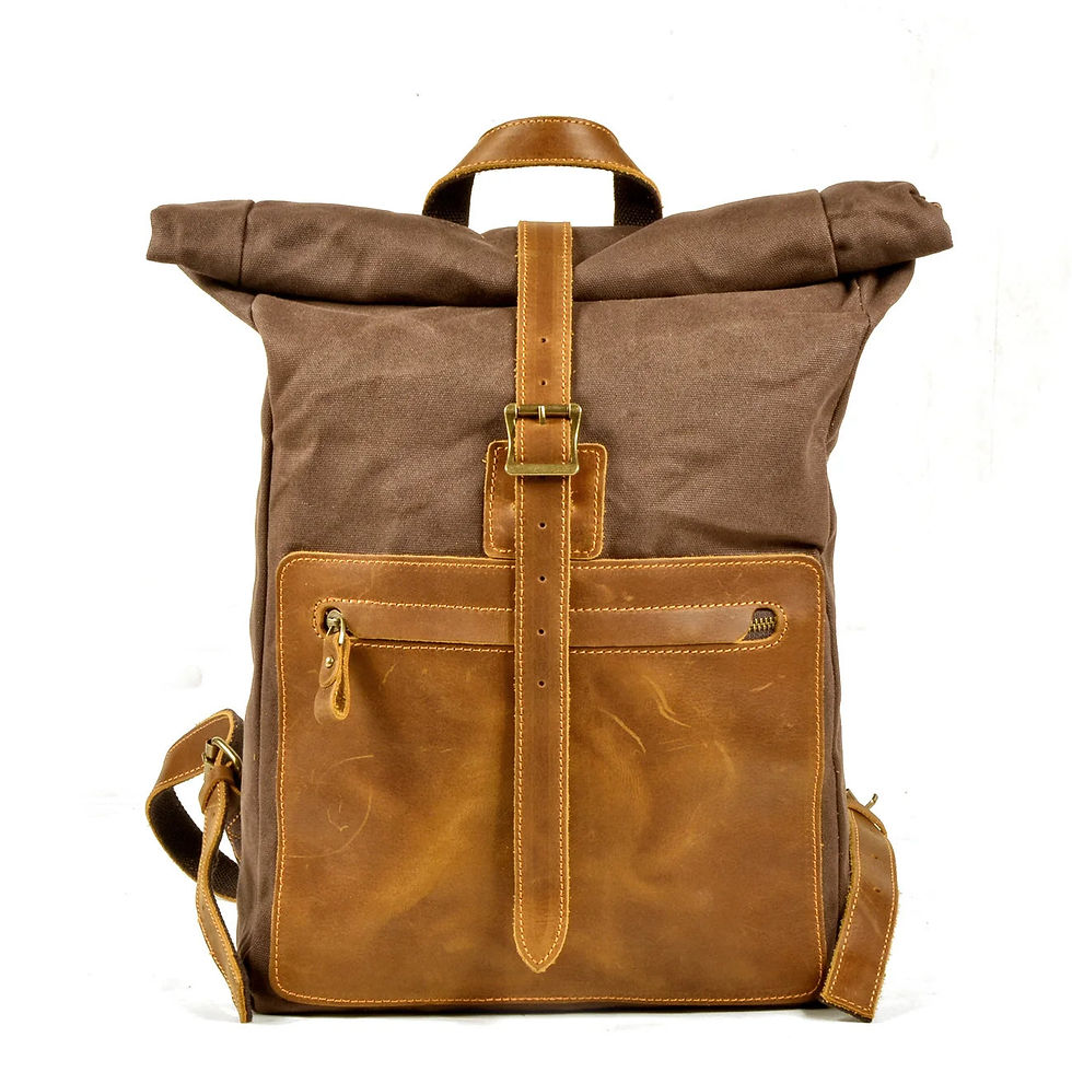 Thumbnail: Simple retro wax canvas casual leather square school bag computer bag backpack