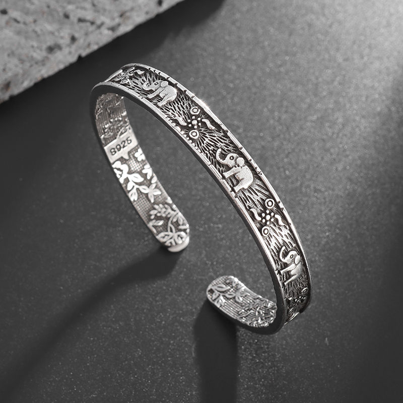 Miniatura: Buddhist Six-Word Mantra Bracelet Retro Silver Color Lotus Open Bracelet Suitabl