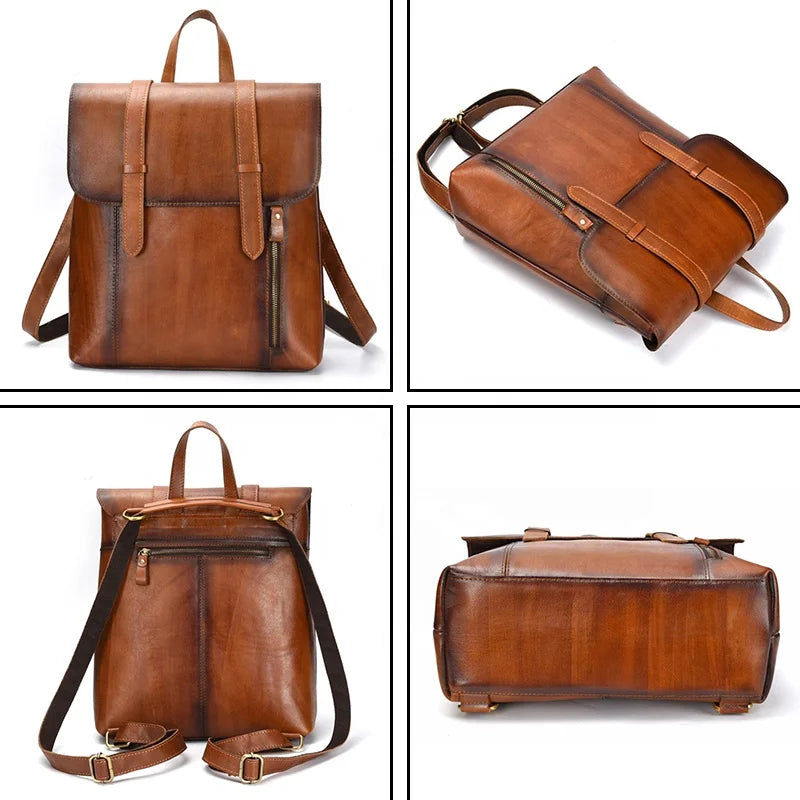 Thumbnail: 13 Inch Red Brown Men Backpack Vintage Small Girl Genuine Leather School