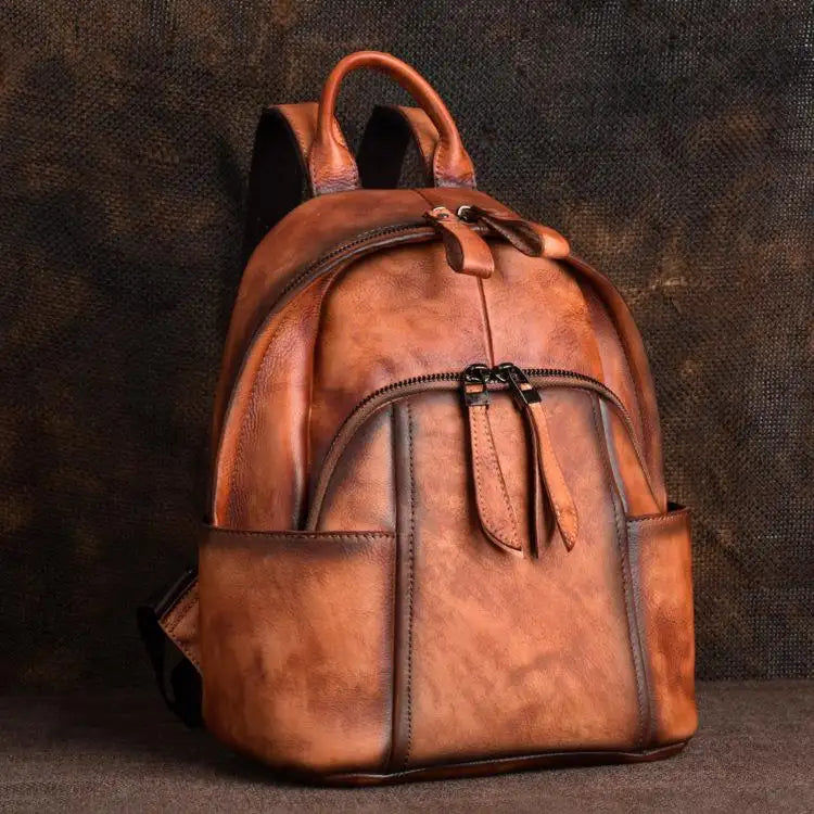 Miniatyrbild: Johnature 2022 New Handmade Genuine Leather Backpack Retro Women Bag Leisure Rea