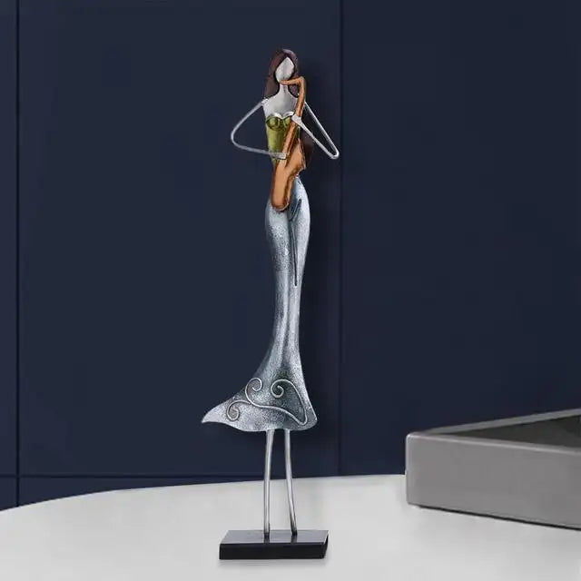 Miniature : Fairy Music Girl Figurine Metal Statuette Paint Handicraft Gift Sculpture for Nu