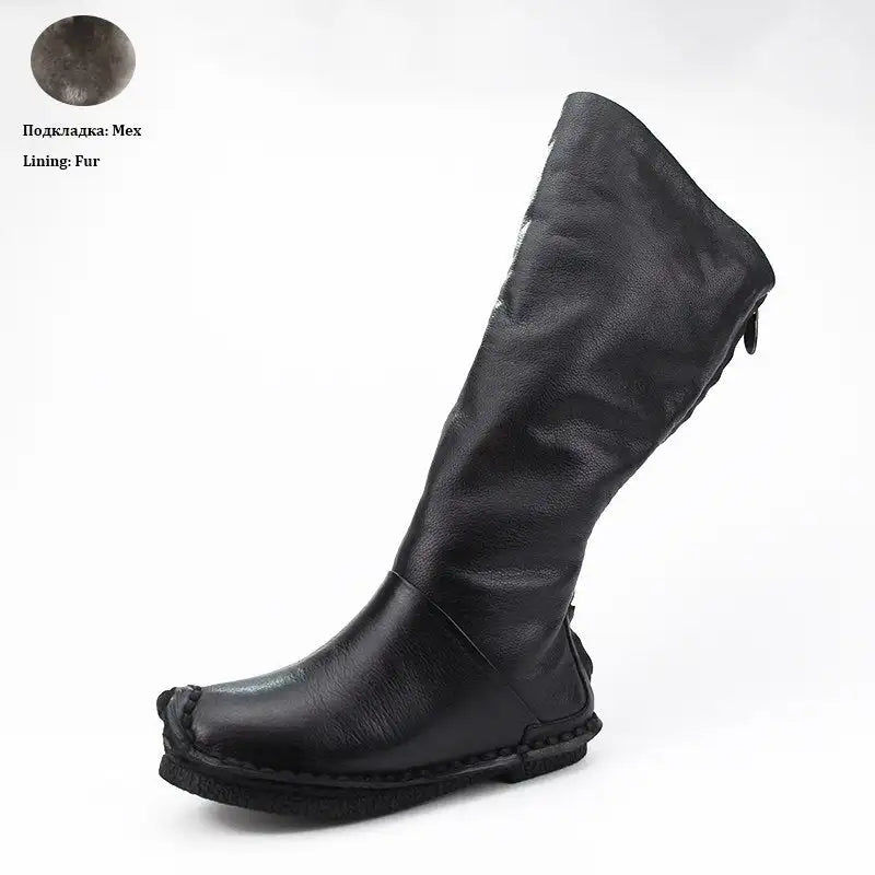 Μικρογραφία: 2018 Vintage Women Boots Knee High Genuine Leather Back Zip Handmade Shoes High 