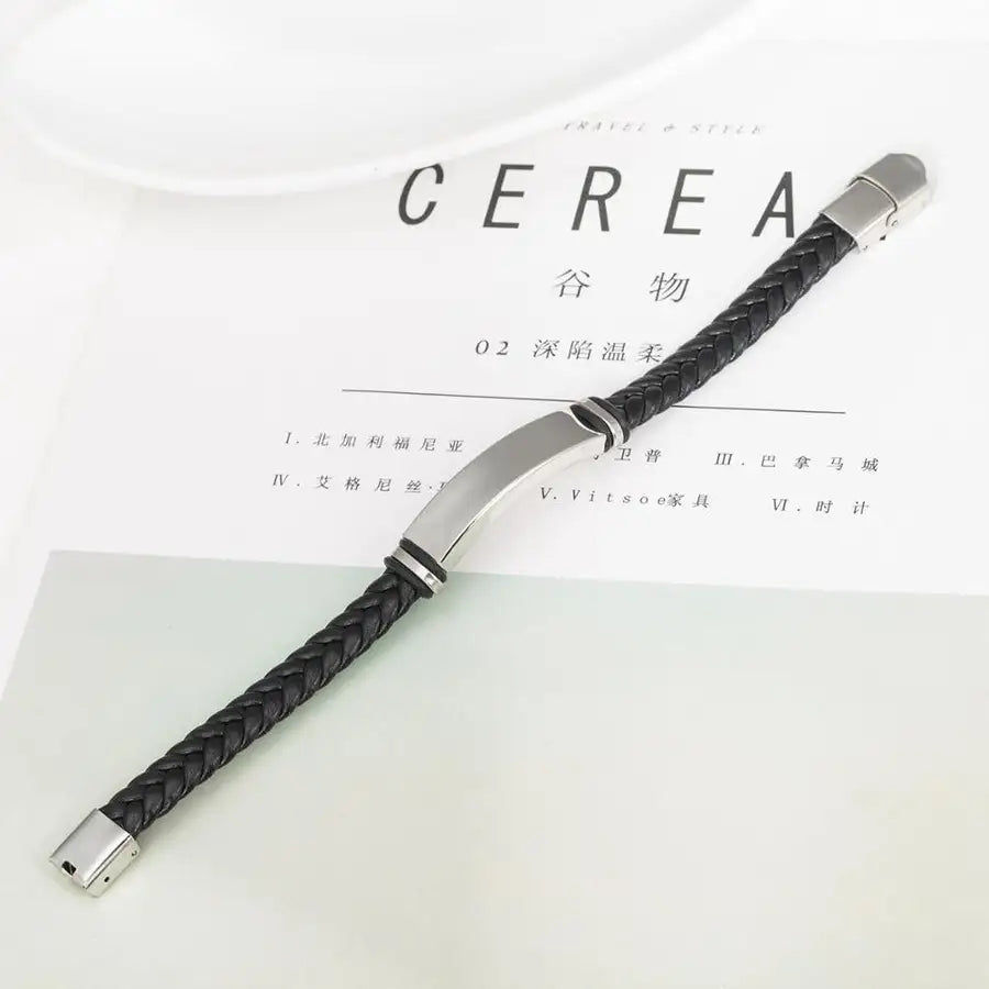 섬네일: Handmade Leather Cuff Bracelet Wholesale Price Personal Engraved Stainless Steel