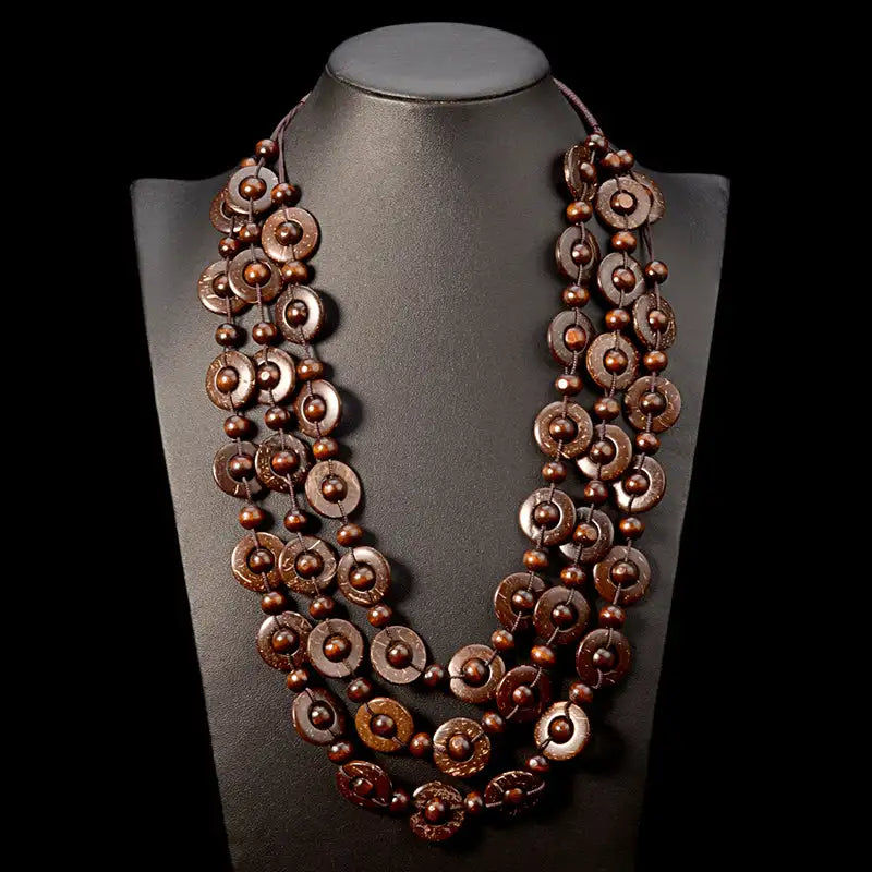 Thumbnail: Bohemian Coconut shell Wood Beads Pendant Necklaces Women Ethnic Jewelry Handmad