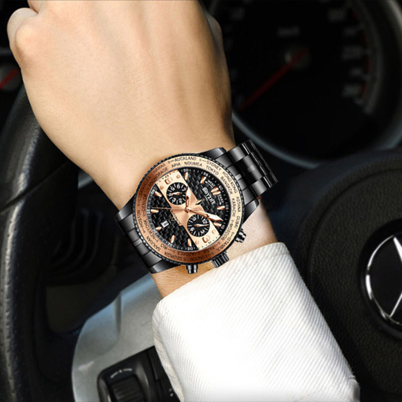 Thumbnail: Boyzhe Mode Haut de Gamme Bracelet En Cuir Imperméable À L'eau Montre Mécanique