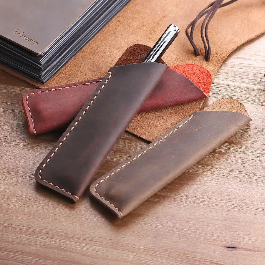 Miniatura: Antique Handmade Genuine Leather Fountain Pen Bag, Double Pen Holder Pouch Bag, 