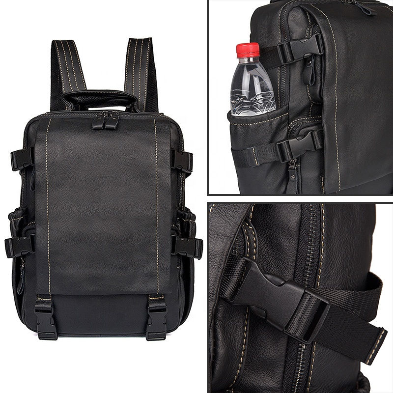 Μικρογραφία: Large Capacity Classical Hiking Bag Men Black Genuine Leather Laptop Rucksack