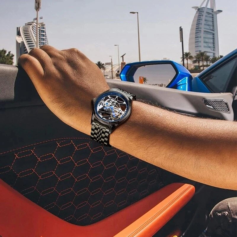 Thumbnail: AILANG Skeleton Mechanical Mens Watches Top Brand Luxury Steampunk Transparent