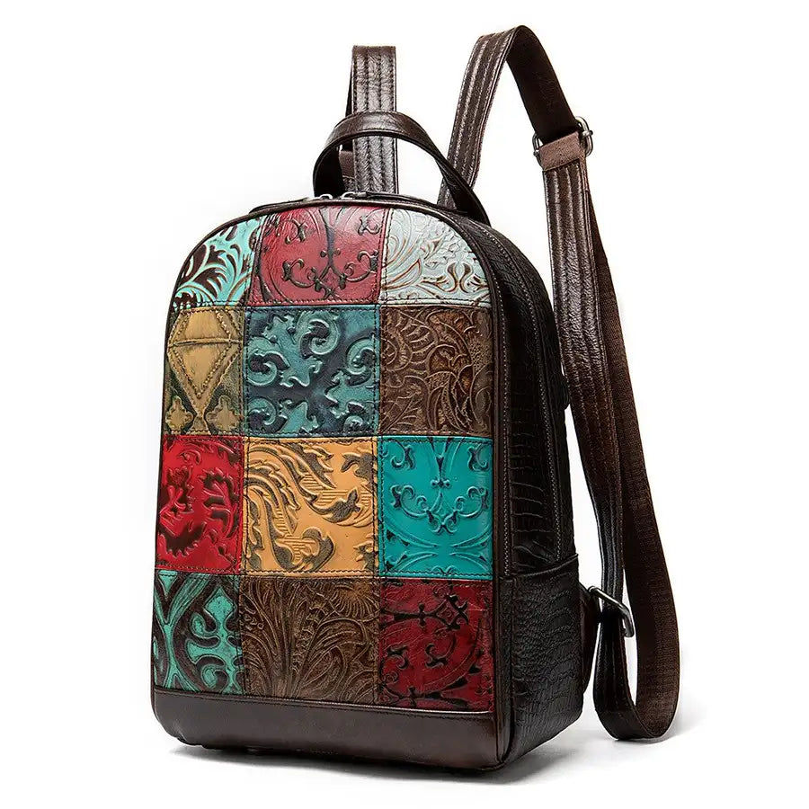 Miniature : Gykaeo Winter Cow Leather Women Backpack Ladies Handmade Large Capacity Genuine 
