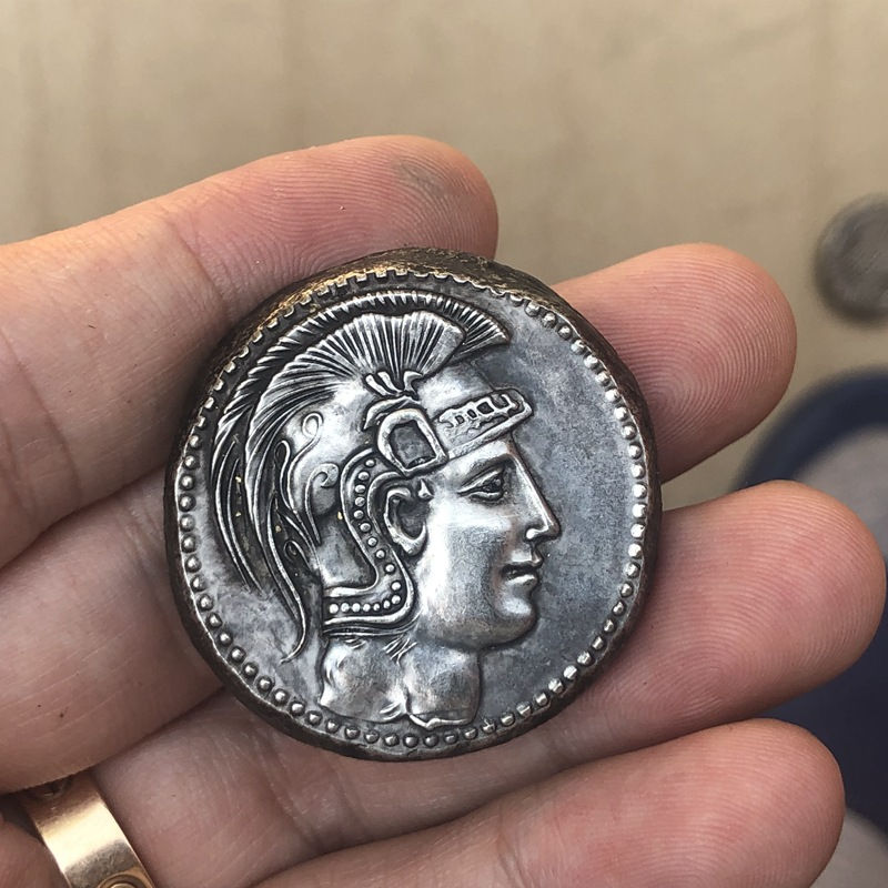 Miniatura: Thickened Weighted Greek Coin Brass Silver Plated Antique Crafts