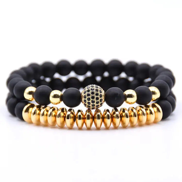 Miniatyrbild: 2pc/sets beads Natural stone Bracelets for women Micro Pave CZ Ball Charms Brace