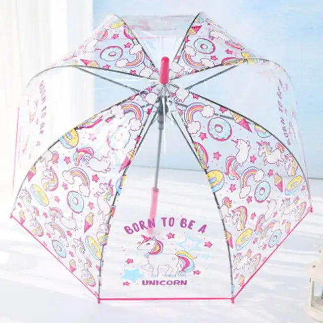 Miniaturebillede: Dessin animé parapluie enfant garçon fille licorne parapluie Transparent manche 