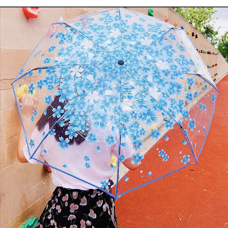 Miniaturebillede: Entièrement automatique trois-pliage femmes parapluie transparent petit frais st
