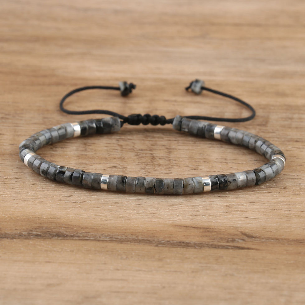 Miniatura: Bracelet tressé réglable en pierre naturelle,