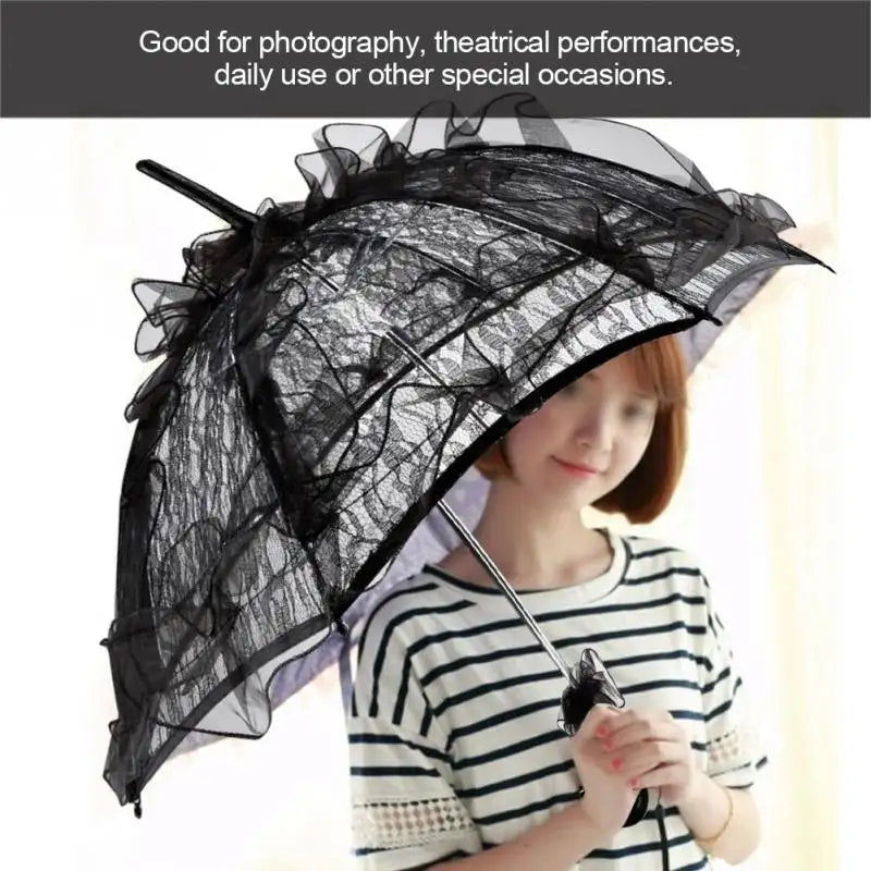 Thumbnail: Couleur noire dentelle parapluie Parasol pour dame femmes fête décor danse photo