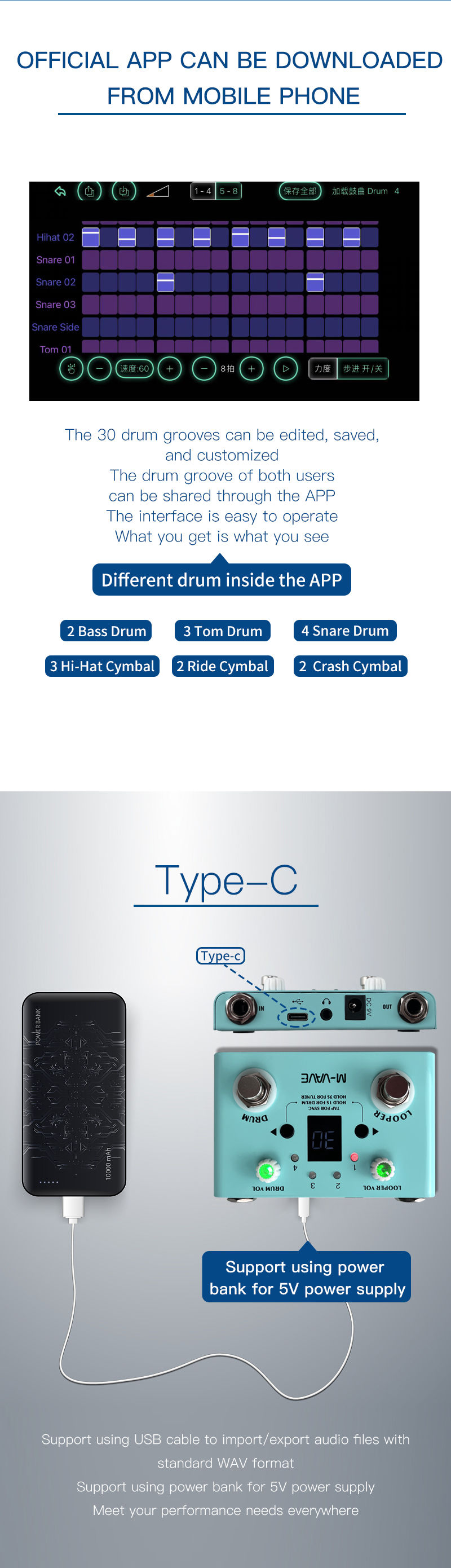 Miniature : M-VAVE Guitar Effect Pedal Drum Looper Effector 30 Drums 11 Mins Looper Recoding