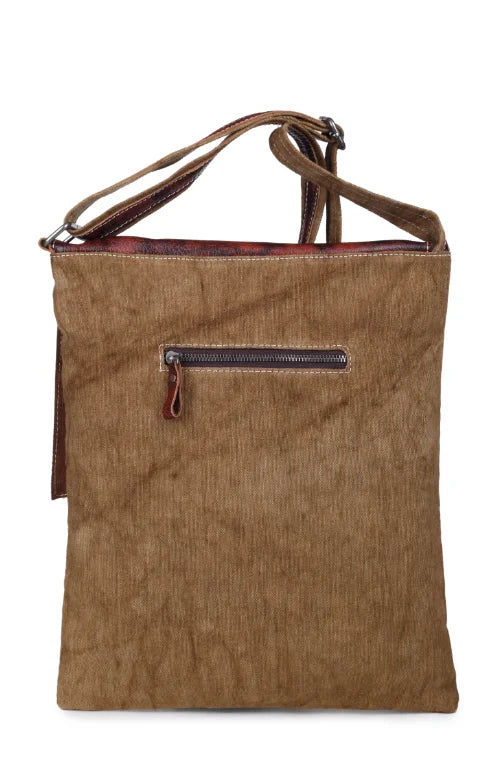 Thumbnail: fashion large canvas  leather backpack mens tote bag leather trim vintage