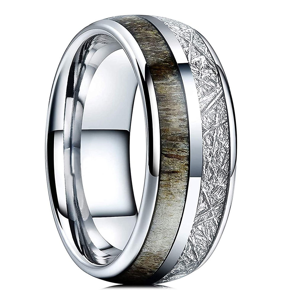 Miniatura: Fashion 8mm Men Stainless Steel Ring Rose Gold Color Brushed Wood Inlay Rings fo