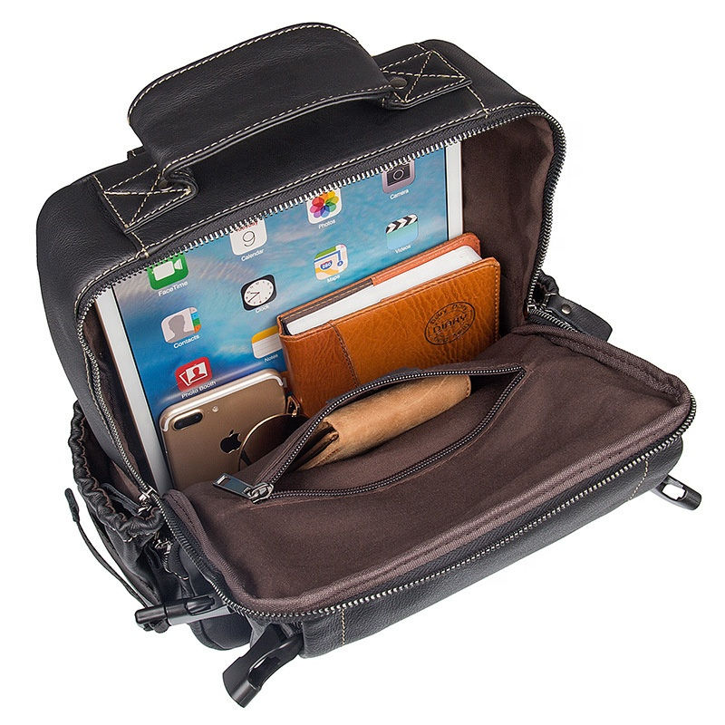 Μικρογραφία: Large Capacity Classical Hiking Bag Men Black Genuine Leather Laptop Rucksack