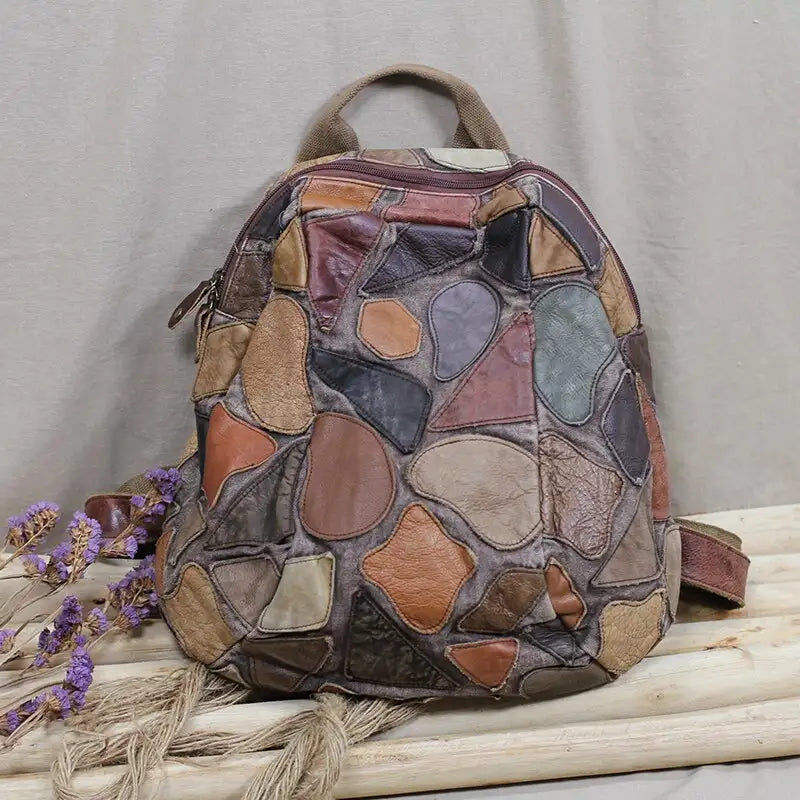 Μικρογραφία: Retro Genuine Leather Women's Backpacks Casual Handmade Design Handbags Top Laye