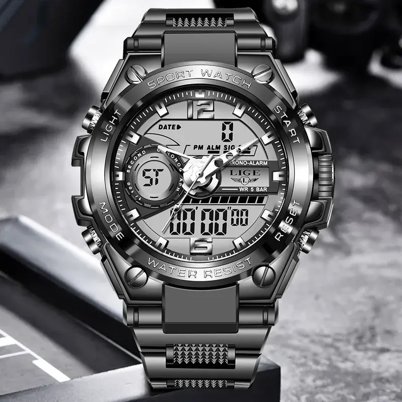 Thumbnail: 2023 LIGE Sport Men Quartz Digital Watch Creative Diving Watches Men Waterproof