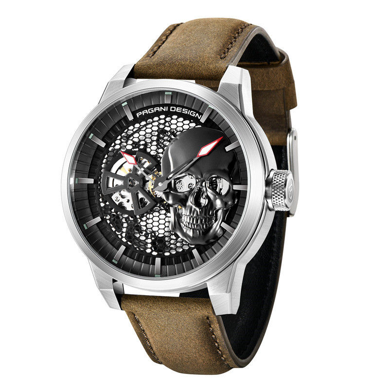 Thumbnail: Skull Sapphire Mirror Mechanical Waterproof Hollow Belt Watch