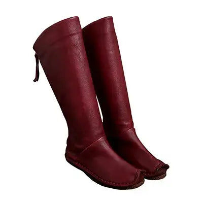 Μικρογραφία: 2018 Vintage Women Boots Knee High Genuine Leather Back Zip Handmade Shoes High 