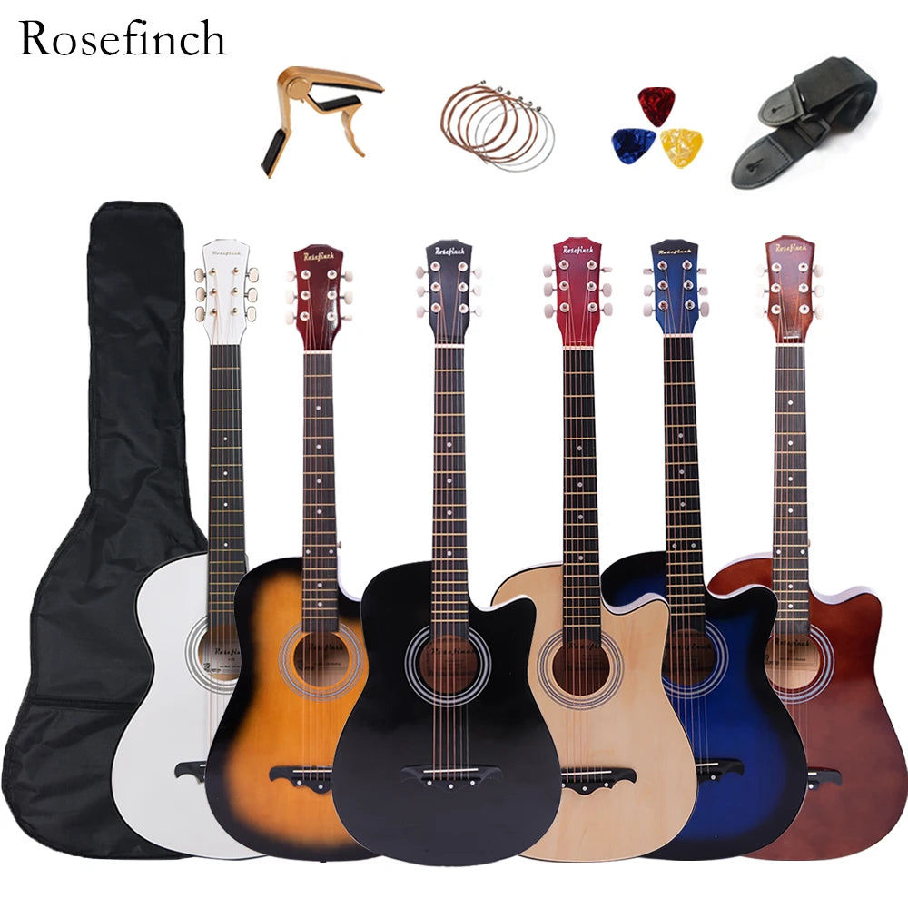 41/38 Inch Acoustic Guitar for Travel Beginners Adults Kit with Capo Picks Bag 6