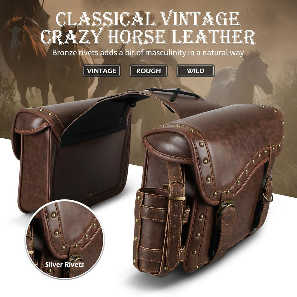 Miniatyrbild: Vintage Leather Motorcycle Saddlebags Waterproof Motorbike 