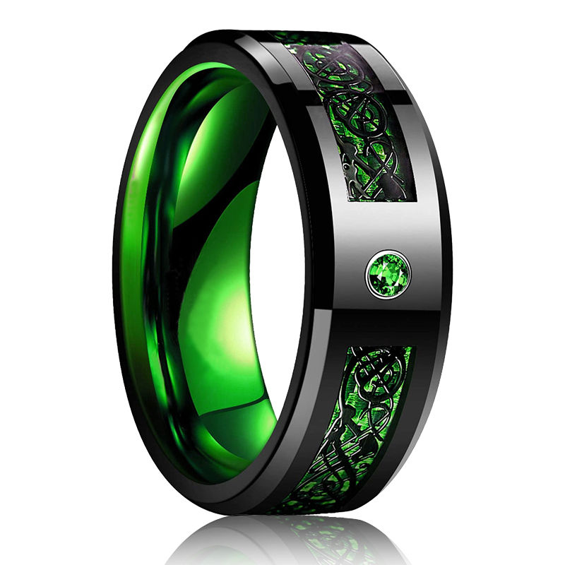 Miniatura: Fashion 8mm Men Stainless Steel Ring Rose Gold Color Brushed Wood Inlay Rings fo