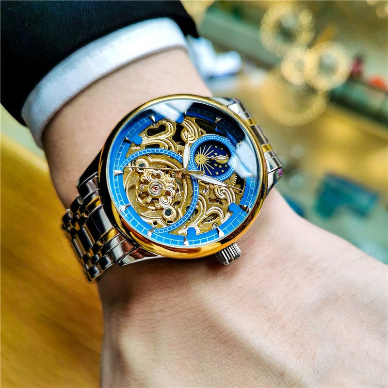 Thumbnail: Men's Luminous Hollow Out Fully Automatic Mechanical Watch