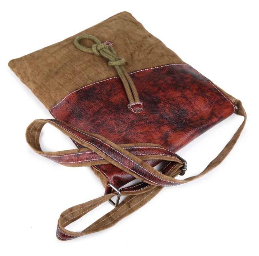 Thumbnail: fashion large canvas  leather backpack mens tote bag leather trim vintage