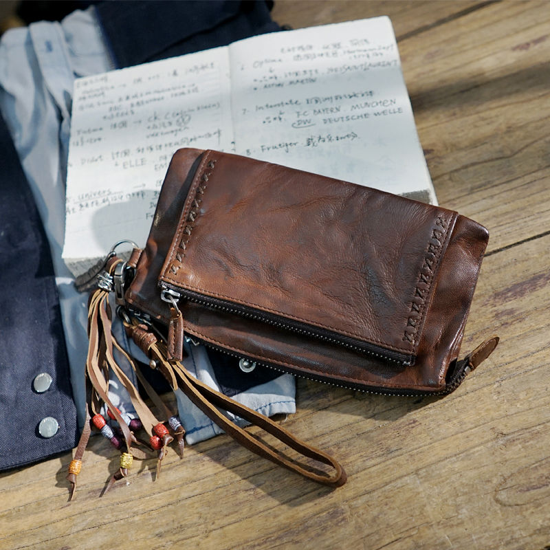 Thumbnail: Sac à main fait main Vintage en peau de mouton tanné pour hommes et femmes
