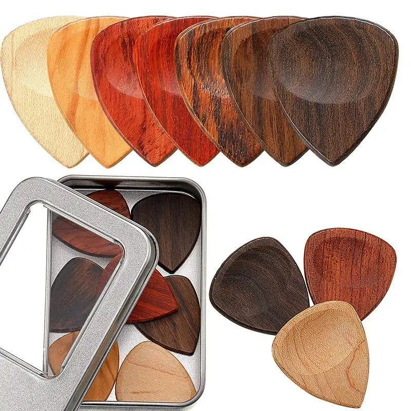 Miniaturbild: 10Pcs/set Guitar Solid Wood Picks Guitar Bass Handmade Natural Material Wooden P