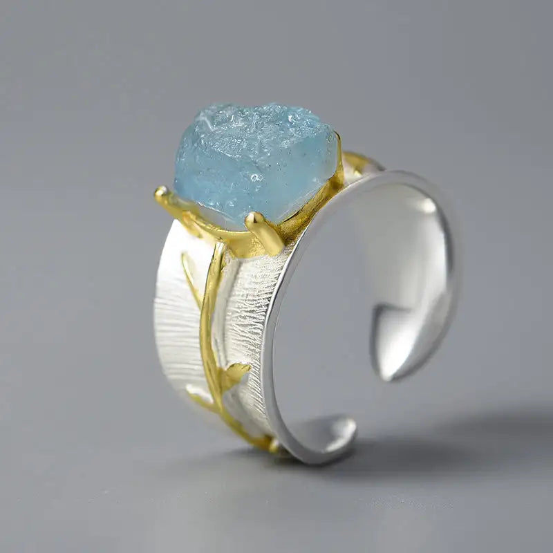 Thumbnail: Fine Fashion Jewelry  925 sterling silver rings Natural Aquamarine gemstone  Han