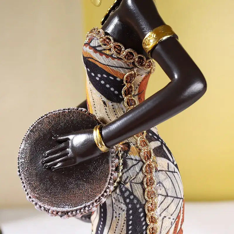 Thumbnail: Y Resin African Drum Musician Figurines Women Statue Ornaments Modern Art Figure