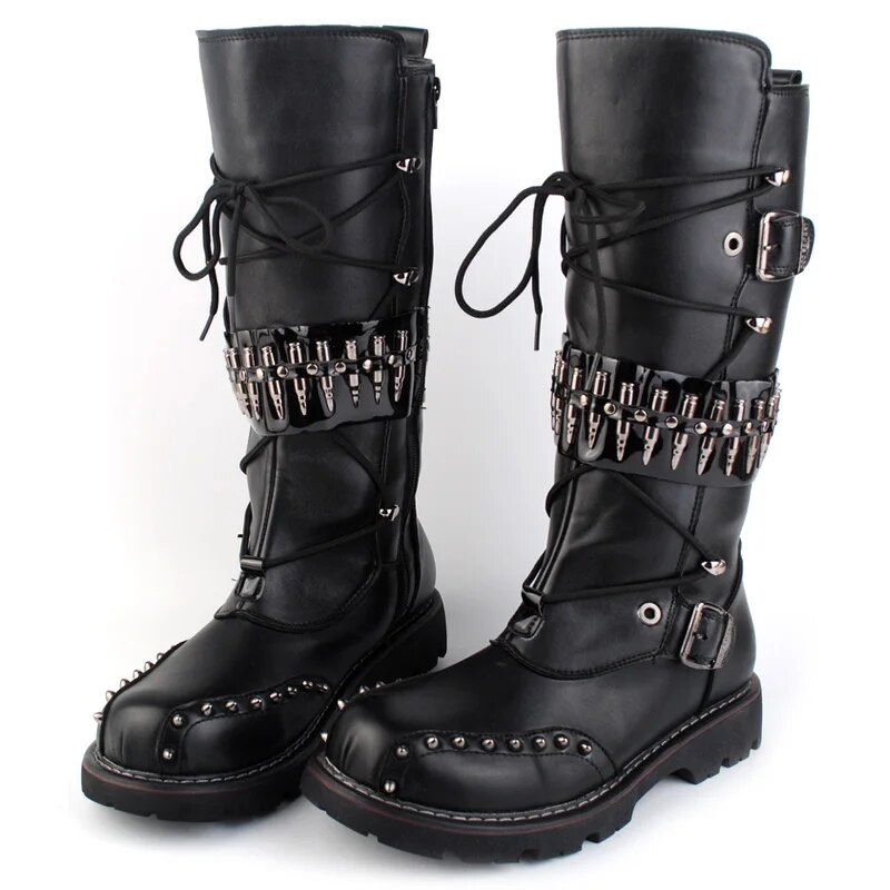 Thumbnail: Men's Genuine Leather Boots Skull Gothic Punk Boots Motorcycle Boots Men