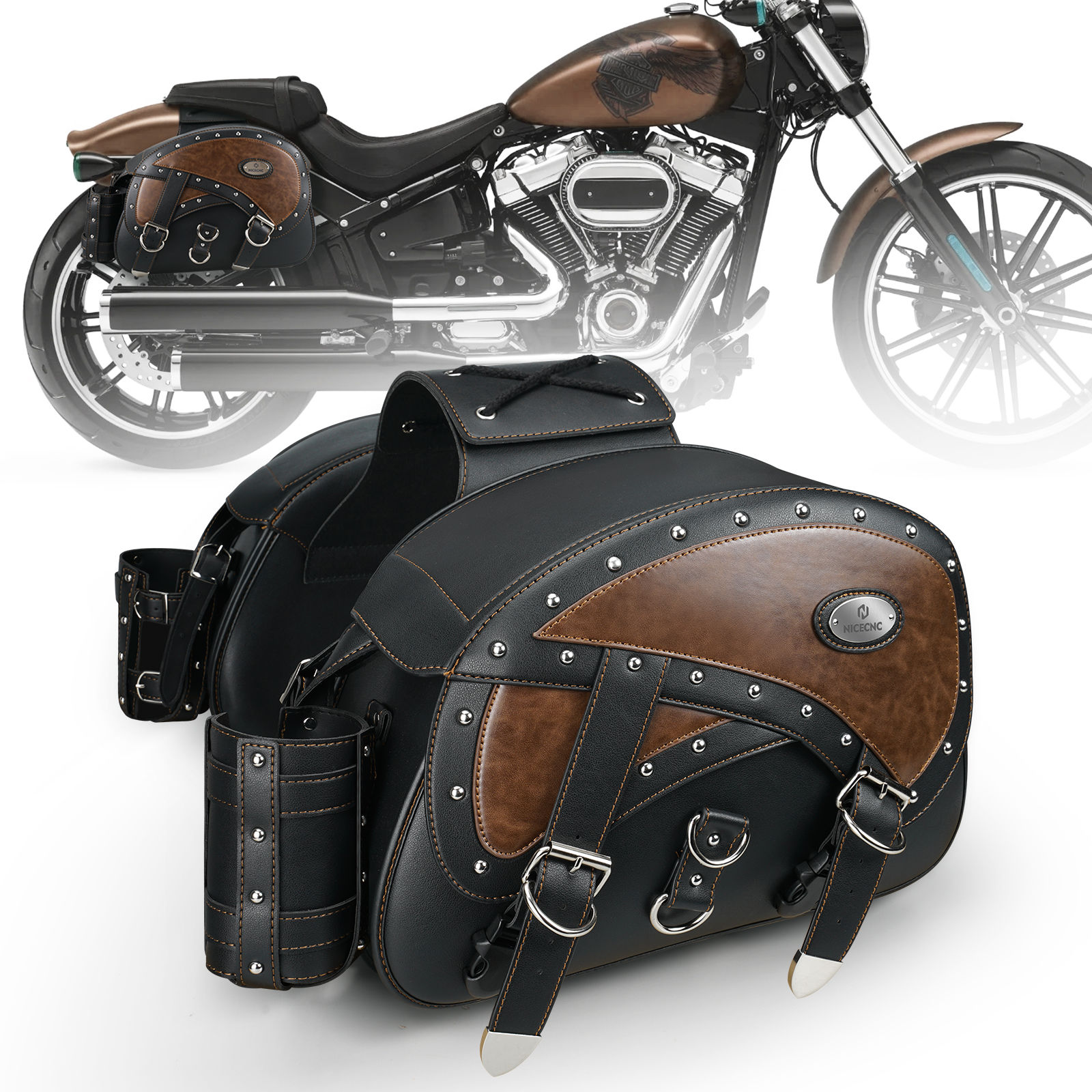 Vintage Leather Saddlebags Motorcycle for Harley Davidson 