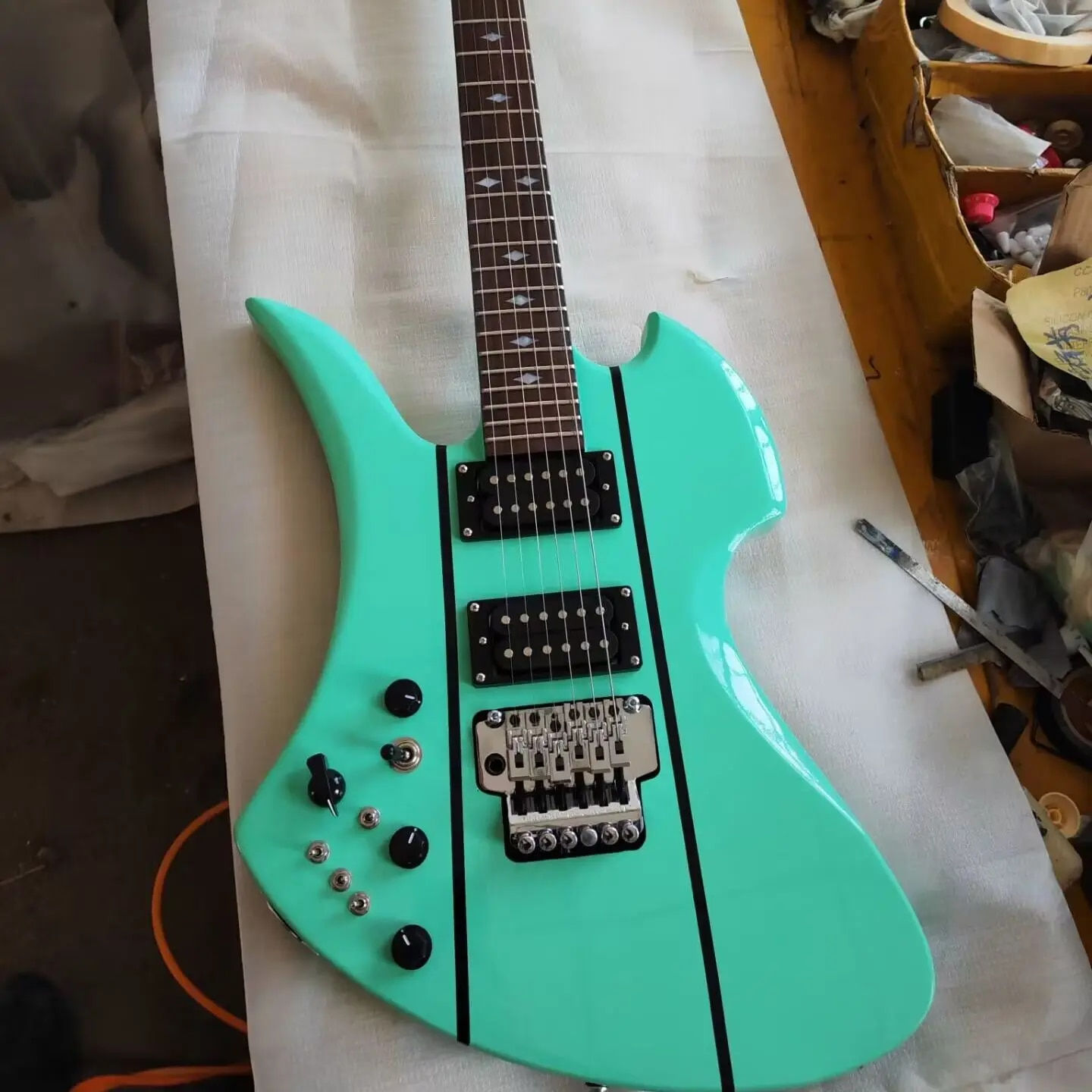 New BC Left Hand Light green Electric Guitar Chrome Tremolo Bridge
