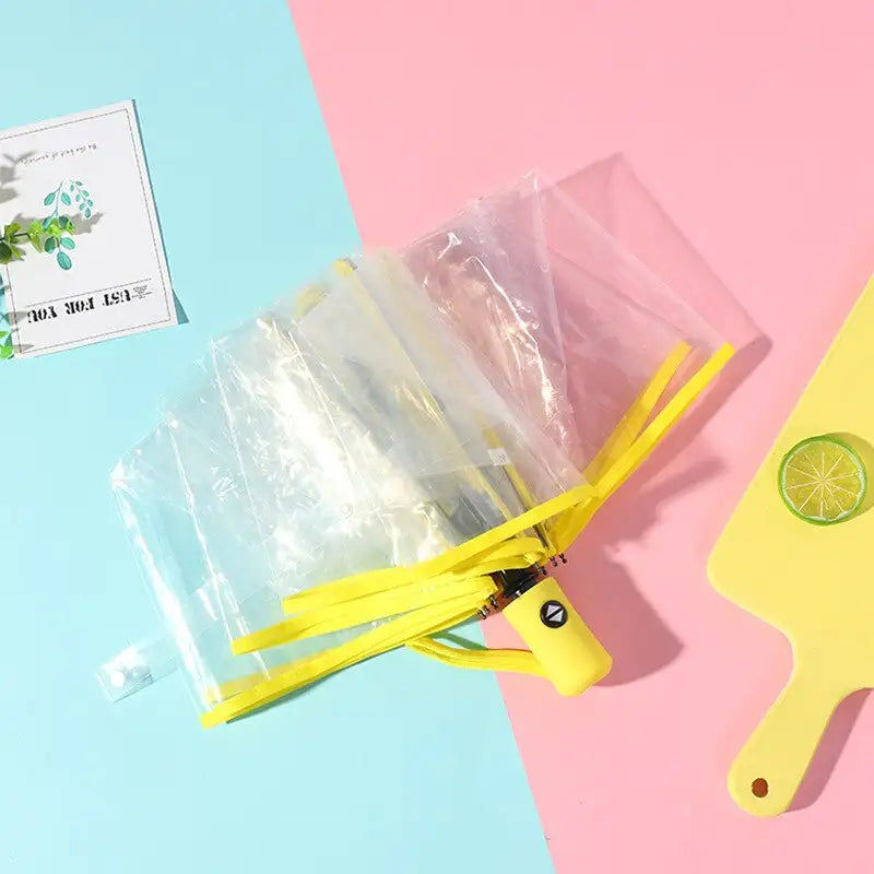 Miniaturebillede: Entièrement automatique trois-pliage femmes parapluie transparent petit frais st