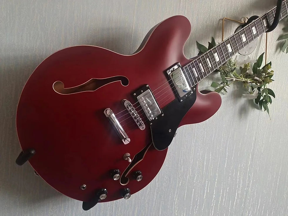 Miniatura: High-quality electric guitar OEM, jazz semi-hollow body, matte red