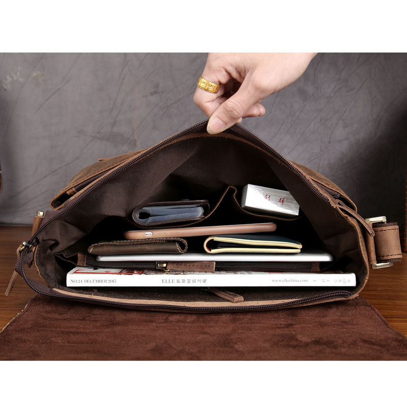 Miniatura: Hommes de Crazy Horse En Cuir Top Layer Peau de Vache Messenger Sac