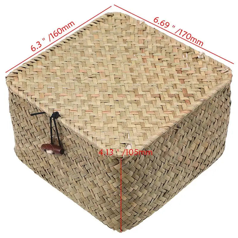 Μικρογραφία: Handmade Rattan Storage Box With Lid Hand-woven Jewelry Box Wicker Makeup Organi