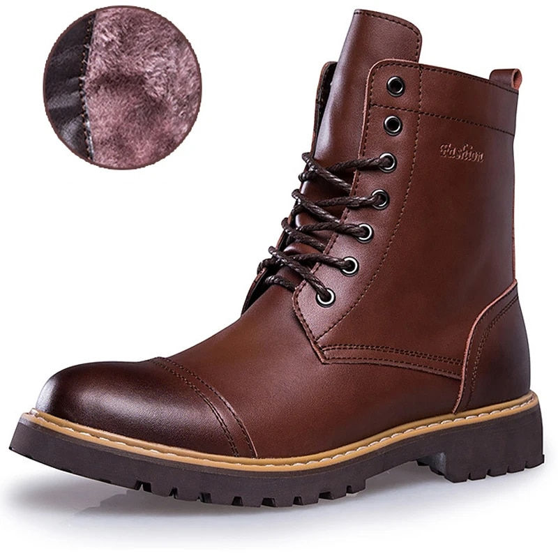 Miniatyrbilde: Genuine Leather Men's Boots For Martin Boots Plush Warm Winter High Quality