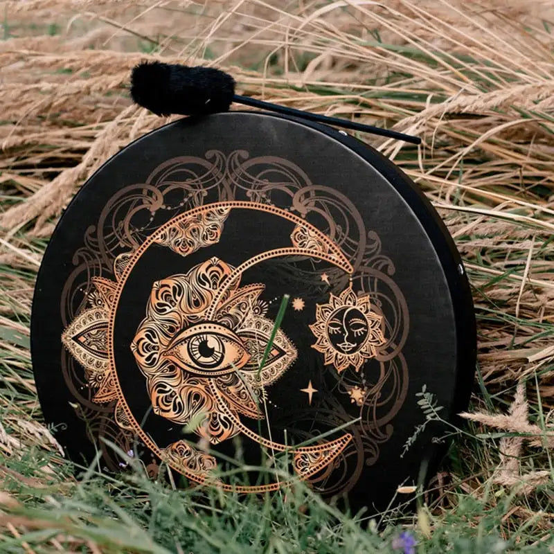 Miniatyrbild: 25cm Handmade Shaman Drum Siberian Shaman Alchemical Moon Drums with Drum Stick 