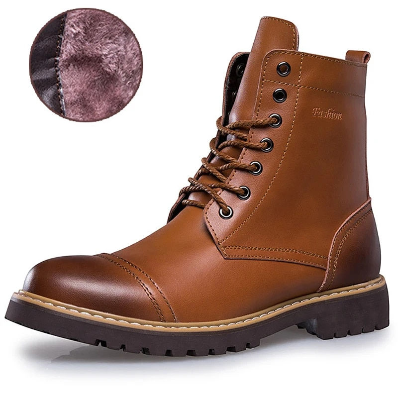 Miniatyrbilde: Genuine Leather Men's Boots For Martin Boots Plush Warm Winter High Quality